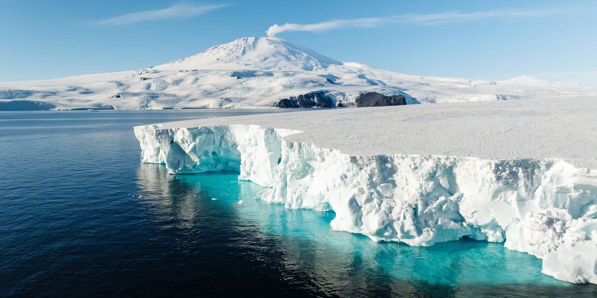 Mount Erebus steaming above the ice shelf, Ross Sea