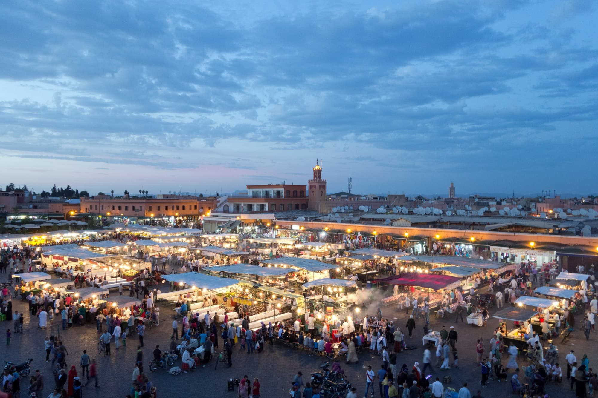 Jemaa el-Fnaa square at dusk, Marrakech